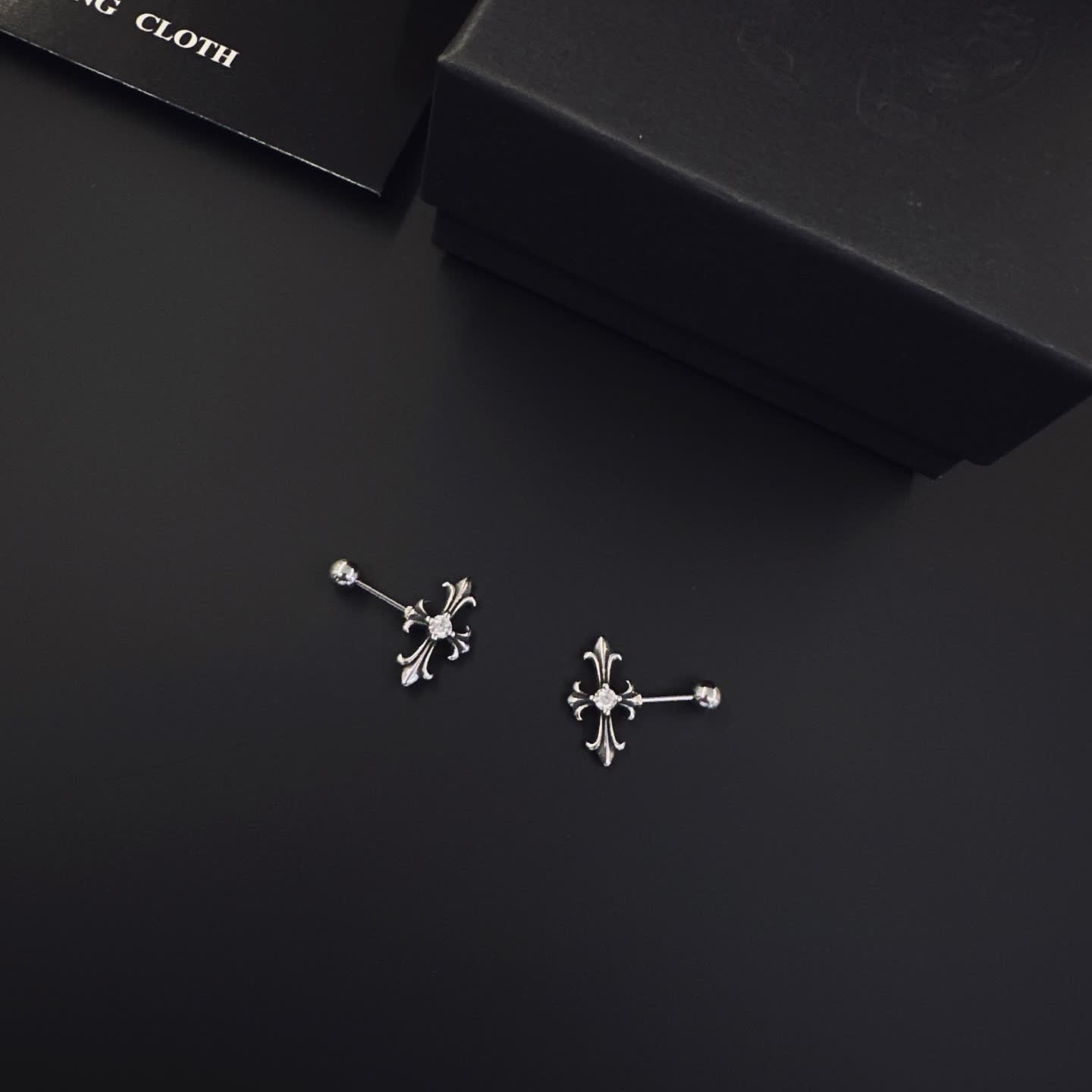 Chrome Hearts Silver Cross Stud Earrings